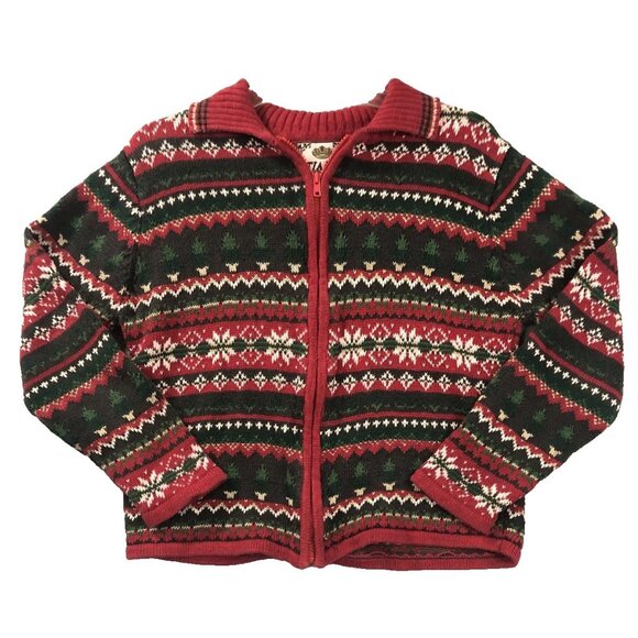 Ugly Christmas Sweater Size M Cardigan Zip Fair Isle Tiara International VTG - Picture 1 of 6